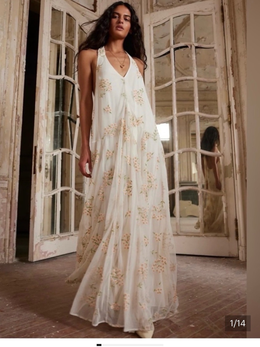 Free People Holding On Convertible Floral V-Neck Maxi Dress in Cream